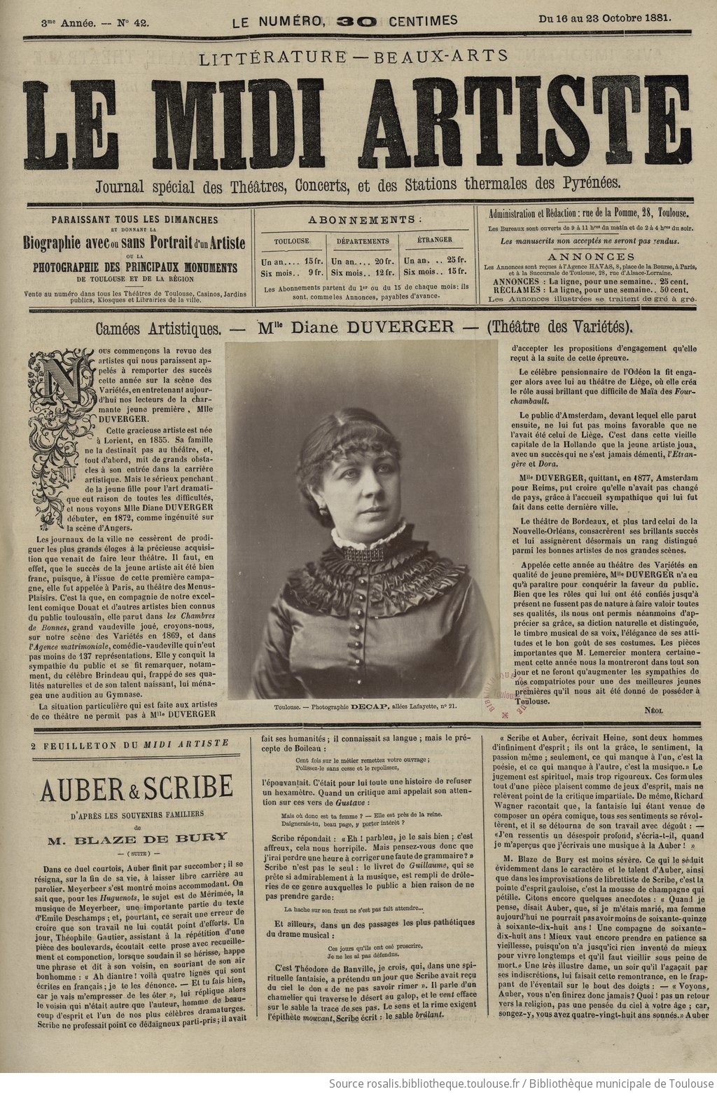 Le Midi artiste : journal spécial des théâtres, concerts, skatings, etc. |  1881-10-16 | Documents du site Rosalis