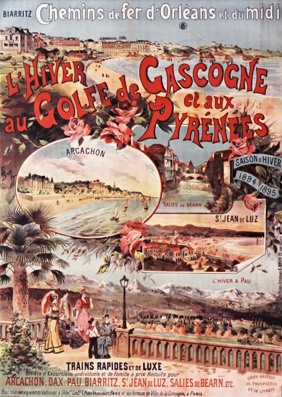 Affiche des Chemins de fer d'Orléans et du midi : L'Hiver au Golfe de Gascogne et aux Pyrénées