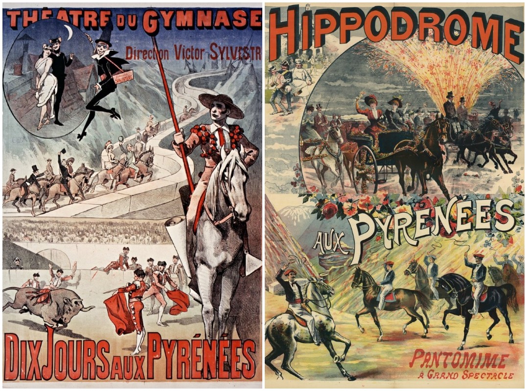 Affiches anciennes Pyrénées : Dix jours aux Pyrénées (1888), Hippodrome (1890)