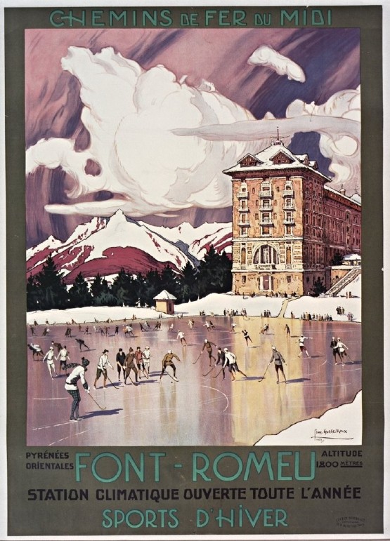 G. Roux, Font-Romeu, altitude 1800 m, station climatique. Golf, tennis, sports d'hiver, affiche, Paris, 1923