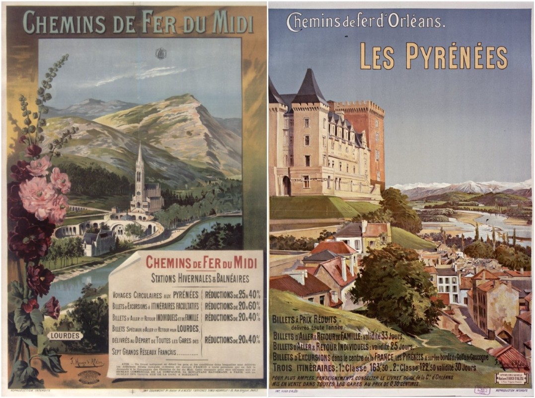 Affiches anciennes Pyrénées : Lourdes (1896), Pau (1901)