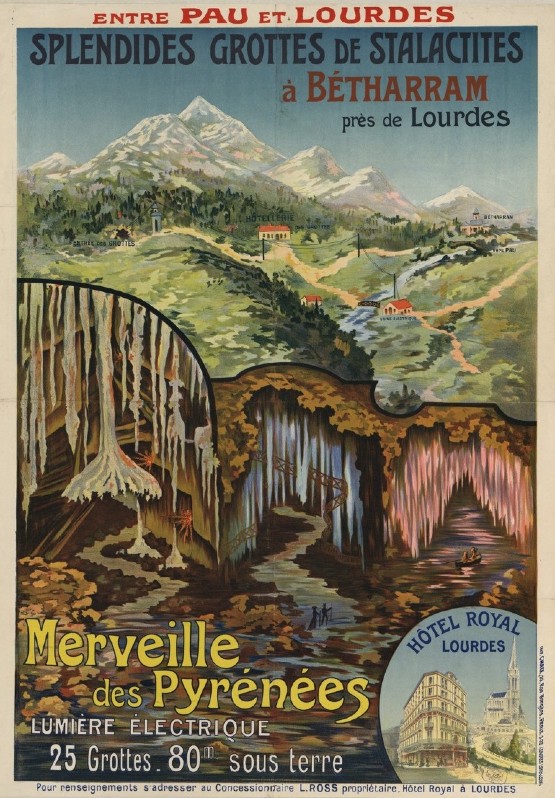 Entre Pau et Lourdes, splendides grottes de stalactites à Bétharram, affiche, Paris, 1903