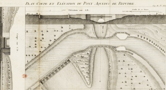 Plan coupe et élévation du pont aqueduc de Répudre